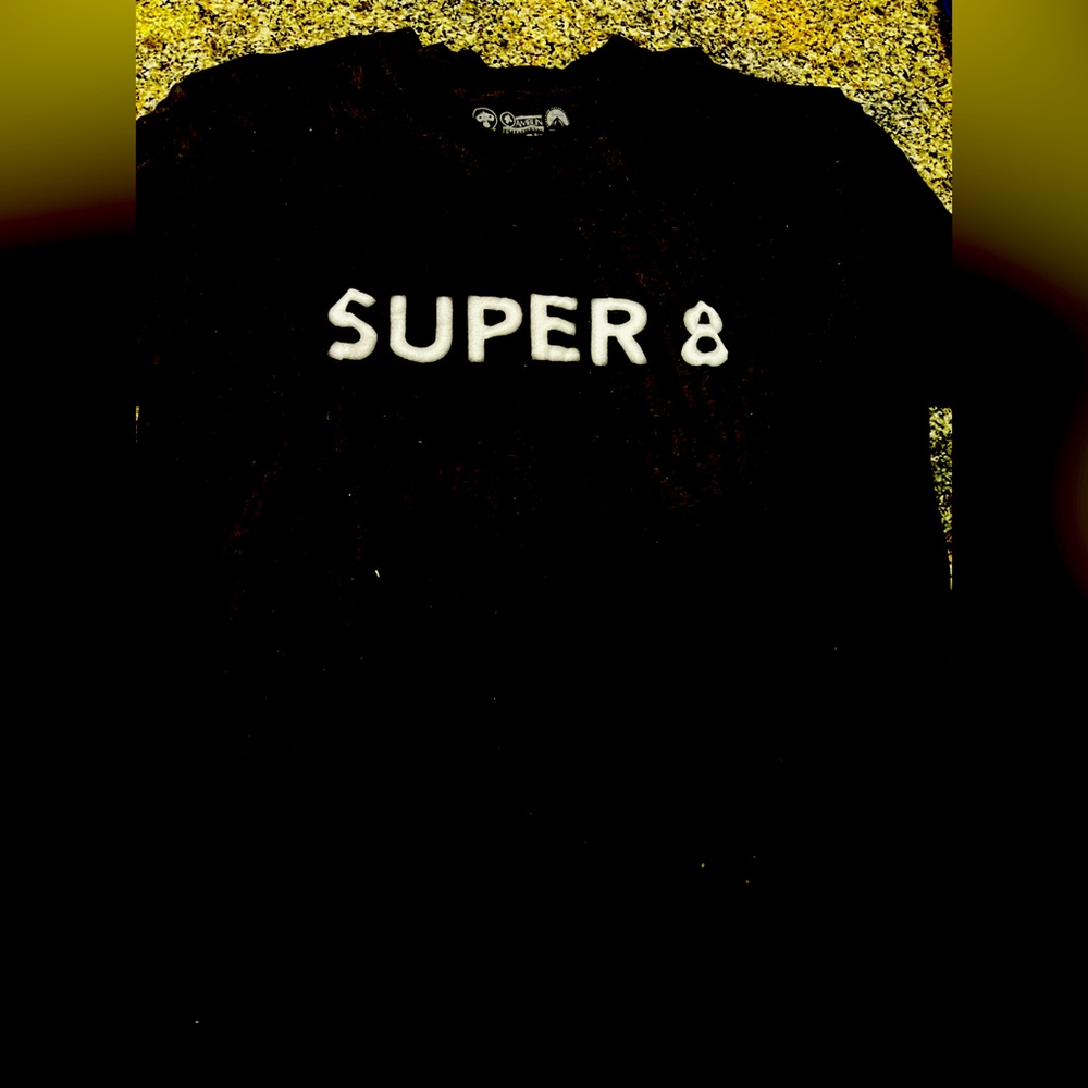 Super 8 Movie Tee Shirt. Black.